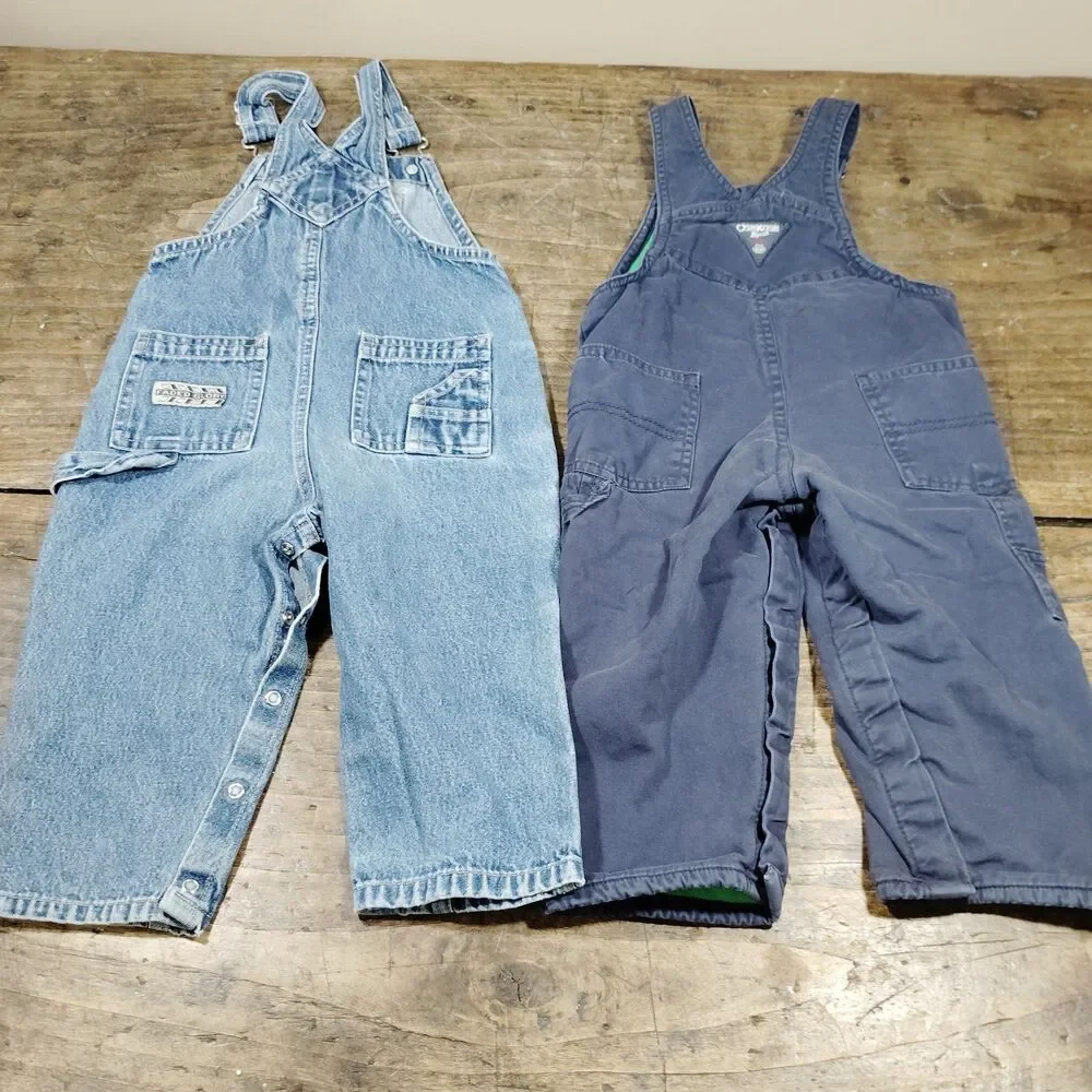 Osh Kosh BGosh Bib Flannel Lined Overalls 24M Blue Faded Glory Lot Carpenter